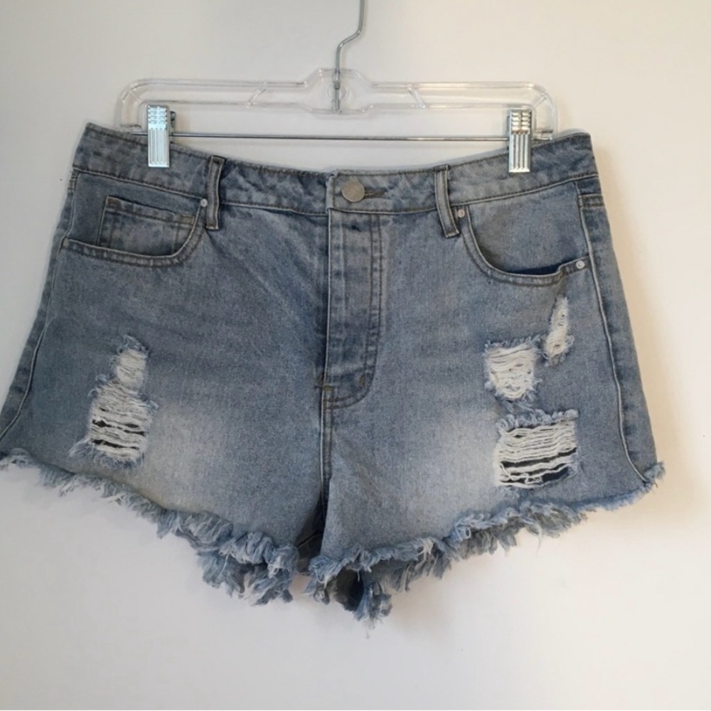 Refuge Button Fly High Rise Distressed Jean Shorts 10
